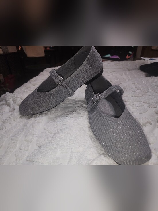 Vivaia Shoes - Vivaia "Margot" Silvery Gray Mary Jane Knit Flats, Size 7.5